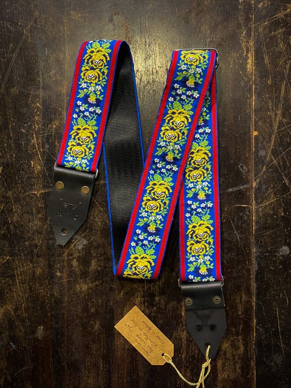Holy Cow Yellow Rose on Blue Real Vintage 70's Guitar Strap