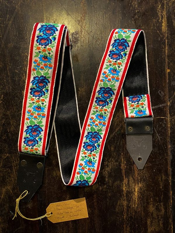 Holy Cow Blue Rose on White Real Vintage 70's Guitar Strap